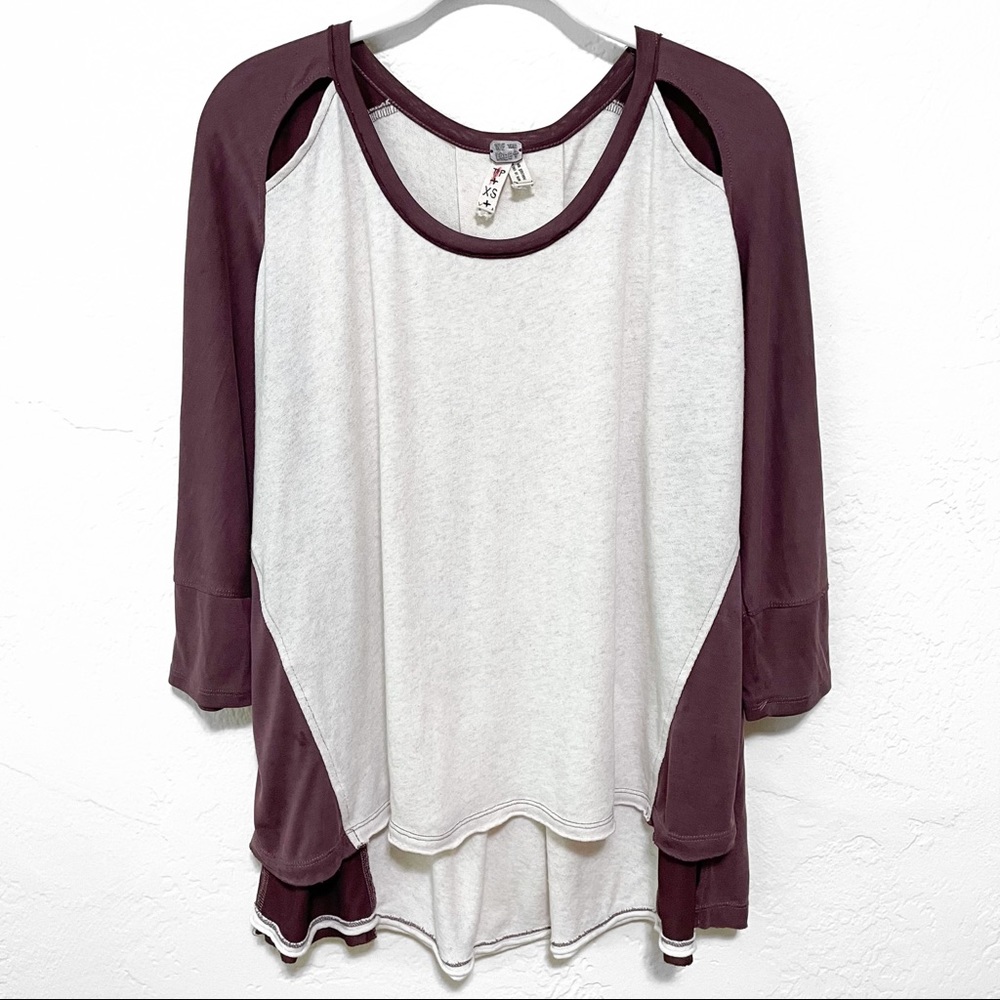 free people We The Free Boho Raglan 3/4 Sleeve Color Block Cutout Tee - XS